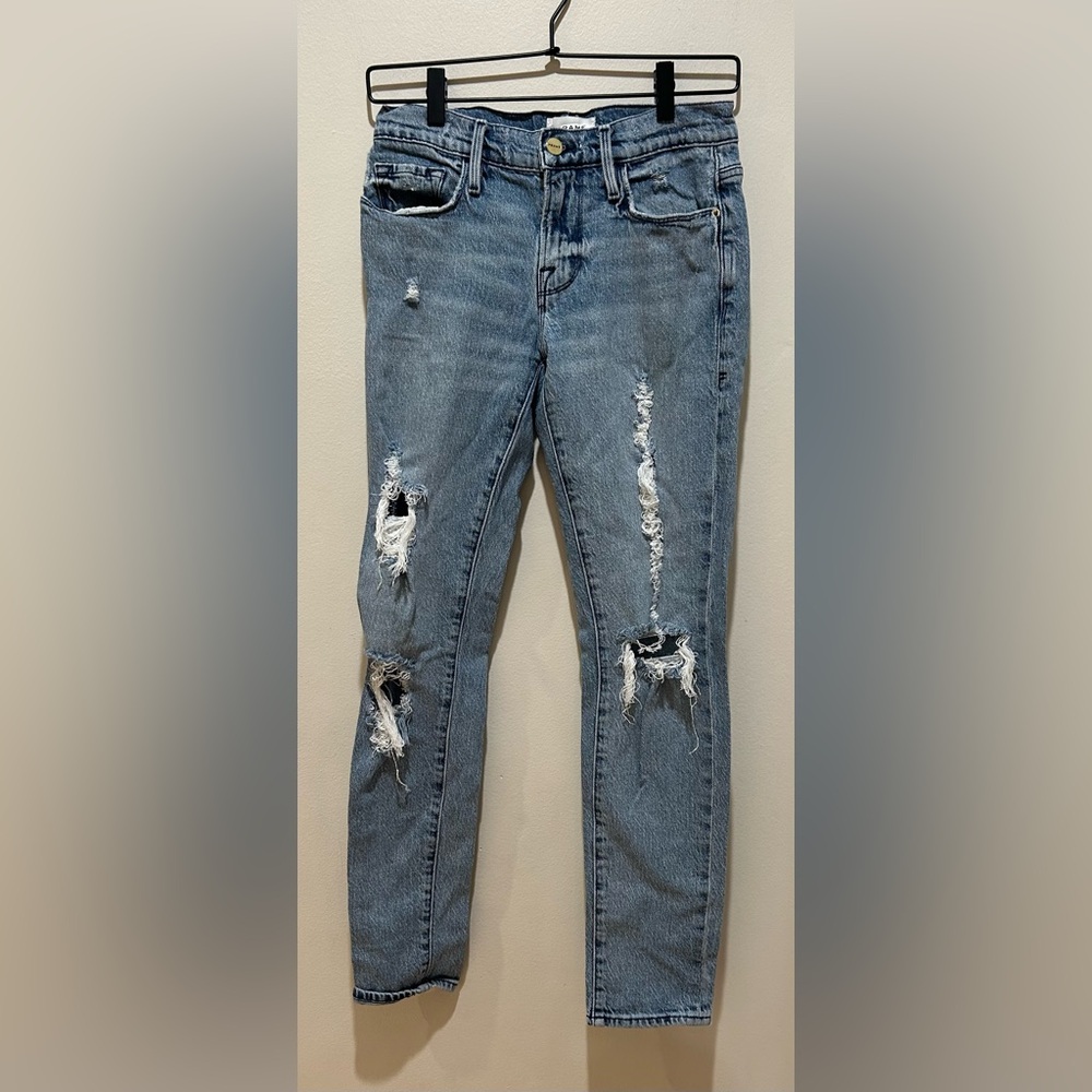Frame Le Garcon Straight Leg Beldon Rips Distressed Blue Jeans - Women’s Size 25
